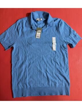 Goodfellow Johnny Collar Polo Sweater Shirt Blue Soft Knit Mens S NEW NWT